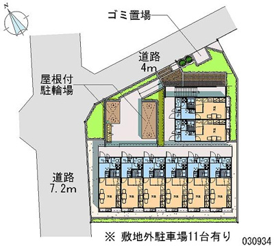 【区画図】 | ワンダースカイ | 敷地内に屋根付き駐輪場、ゴミ置き場があります