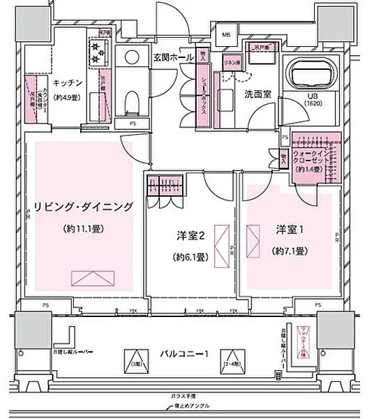 千代田区三番町の賃貸マンションの間取り