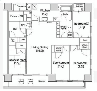台東区橋場１丁目の賃貸マンションの間取り