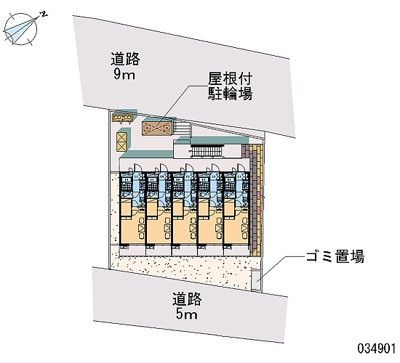 【区画図】 | NOBUコート | 敷地内に屋根付き駐輪場、ゴミ置き場あります。