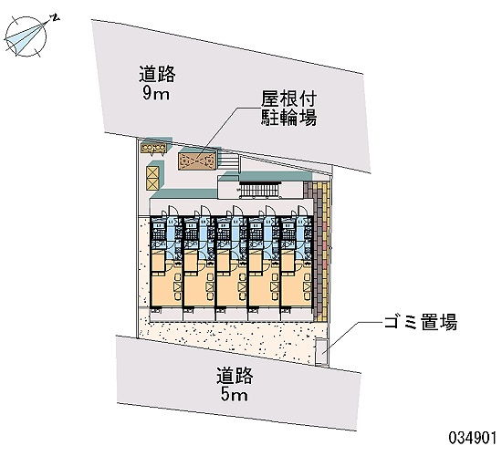 【区画図】 | NOBUコート | 敷地内に屋根付き駐輪場、ゴミ置き場あります。