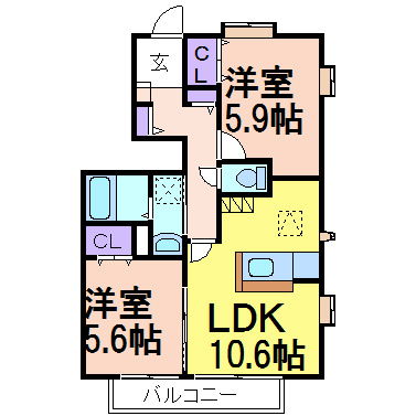 ラ・カーサ・フェリーチェの間取り|２LDKのお部屋です