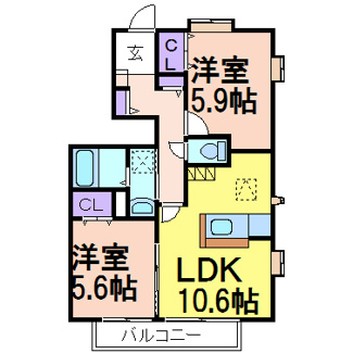 【間取り】 | ラ・カーサ・フェリーチェ | ２LDKのお部屋です