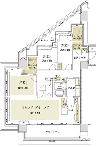 千代田区三番町の賃貸マンションの間取り