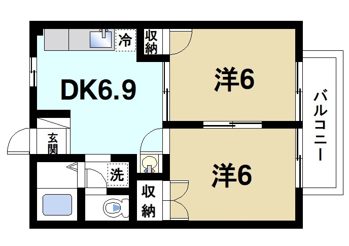ヴィラージュ島田の間取り|2DKのお部屋です