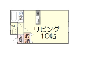 【間取り】 | マンションイーグル | 間取りは洋室10帖の1K設計。一人暮らしであればゆとりのある広々空間。家具を置いても窮屈を感じることはなさそう。使い勝手を重視した間取りとなっております。