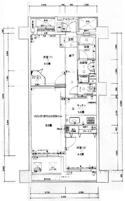 コスモ警固ロイヤルフォルムの間取り|コスモ警固ロイヤルフォルム（2ＬＤＫ）　間取り