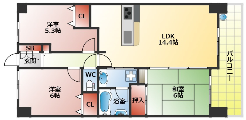 エステムコート香里園の間取り|Ｂ’１タイプ