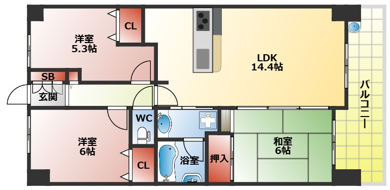 エステムコート香里園の間取り|Ｂ’１タイプ