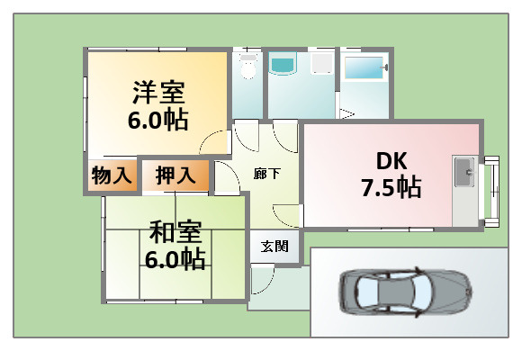 石山邸貸家の間取り|新婚さん、ご家族向けの２LDK♪