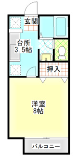 【間取り】 | えとあタウンＡ | 西中新田　えとあタウンＡ　1Ｋ　間取り