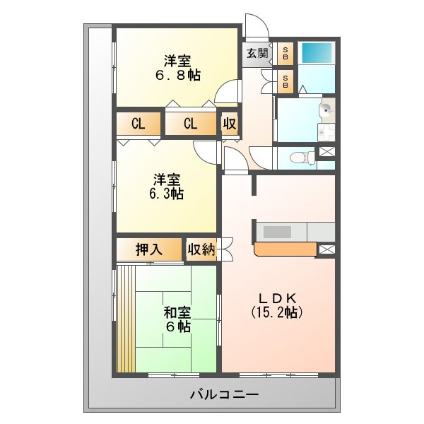 淀川ハイライフマンションの間取り|全てのお部屋に窓があります。