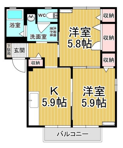 【間取り】 | グリーンパールＢ | 2部屋採光1階角部屋です♪