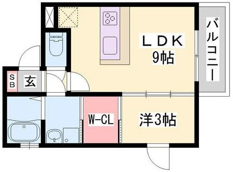 パロス明石ウエストの間取り|広々とした9帖のリビングに洋室3帖にウォークインクローゼットがついた1LDKです！！