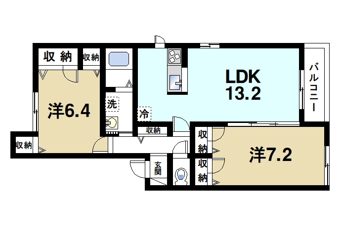 ハニー・コナの間取り|2LDKの間取りです