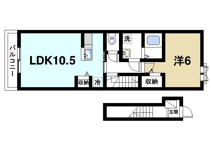 メゾンド・ボヌールの間取り|使いやすいカウンターキッチンのある1LDKです