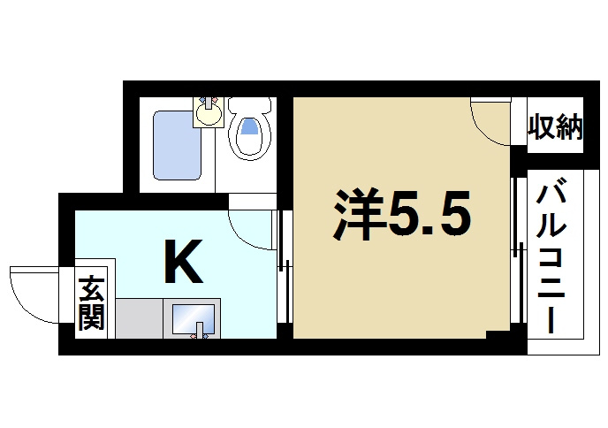 CASA天理の間取り|1Kの間取りです