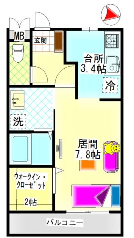 ウィステリアＢの間取り|松島　ウィステリアB　1Ｋ　間取り