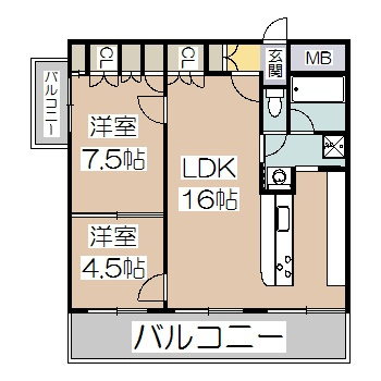 【間取り】 | サングリエ阿倍野 | 2LDK☆バルコニーもふたつ☆