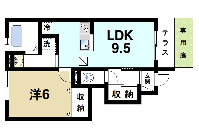 ラファミーユの間取り|テラス付きの1LDK