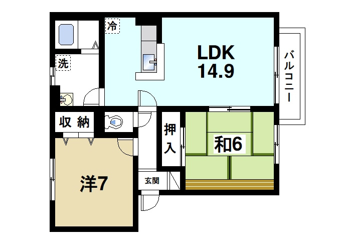 カーサベルデの間取り|ゆったりと暮らせる1LDKの間取りです。