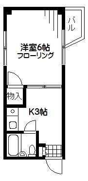 【間取り】 | テレスコープ杉田 | 南向き二面採光角部屋のフローリング1Kです。