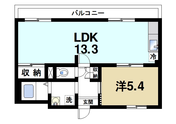 エクセルハイツ　Ｂ棟の間取り|ゆったりと暮らせる1LDKの間取りです。
