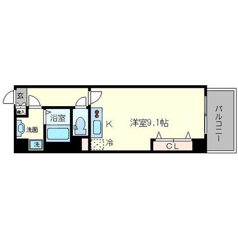 【間取り】 | プライムアーバン玉造 | 9.1帖の洋室が魅力