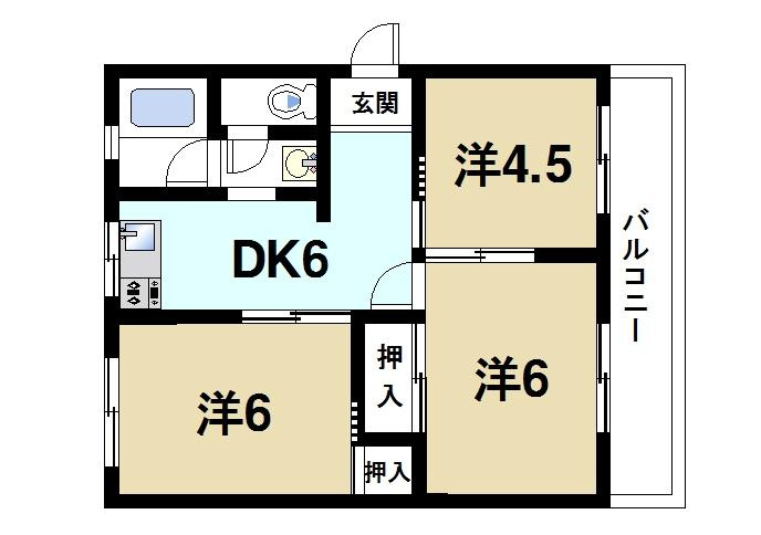 マンション西田の間取り|3DKの間取りです