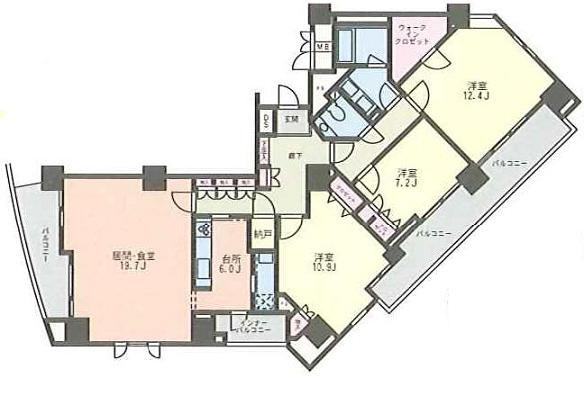 千代田区二番町の賃貸マンションの間取り