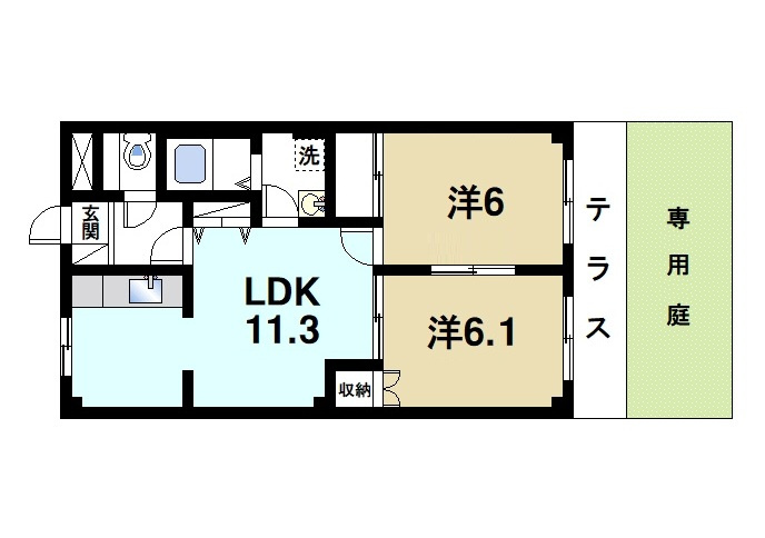 ラ・ルミエールＢの間取り|落ち着いた和室のある間取りになっております。