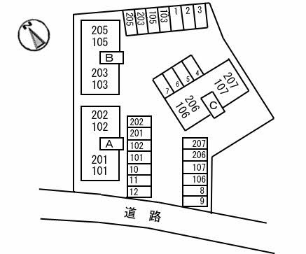 レインボーハイツB棟の区画図