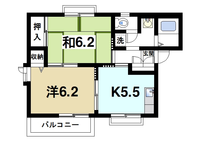 アンプルハーベストの間取り|2Kの間取りです