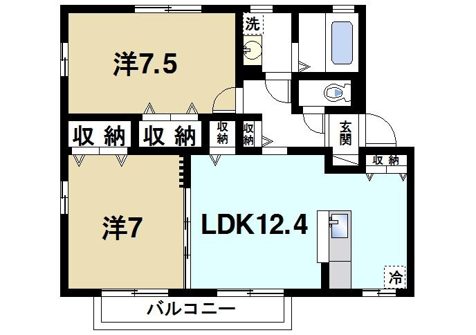 シャルマン　ヴィラージュAB棟　Ａ棟の間取り|2LDKの間取りです