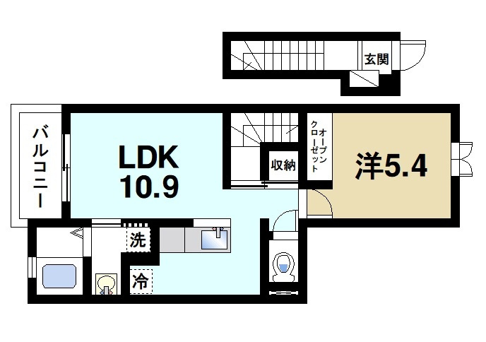 サンセレノ　ＷＡＢＩの間取り|ゆったりと暮らせる1LDKの間取りです。