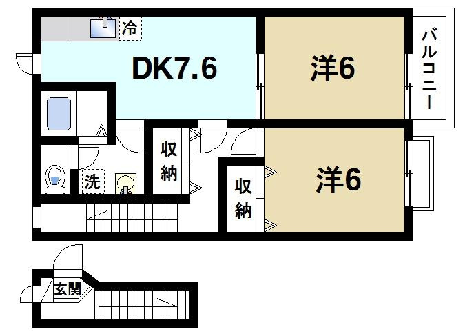 オストヴィラの間取り|２DKタイプのお部屋です