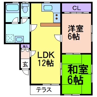 【間取り】 | Ｍ＆Ｍハイツ　Ａ | 反転タイプの間取りです。掲載写真は同建物・反転タイプのお部屋です。現況優先といたします。