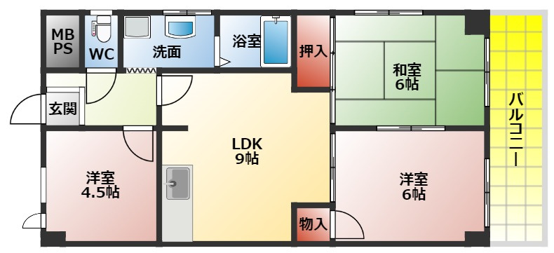 香里園シャンツェの間取り|３ＬＤＫ