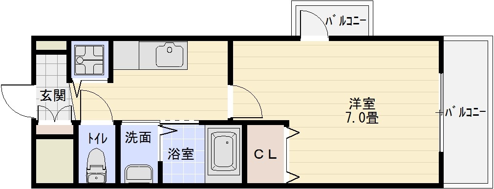 ベルドミール末広5番館の間取り|ベルドミール末広5番館（八尾市末広町）　1K