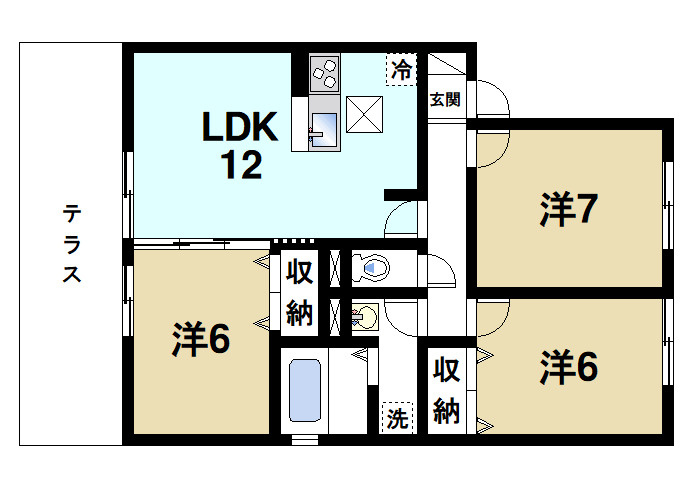 フェアリー　Ｃ棟の間取り|ファミリー向けの3LDKのお部屋です