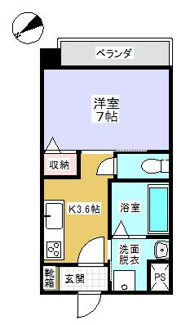 【間取り】 | ノースヒルオオギミ | B号室（1K）