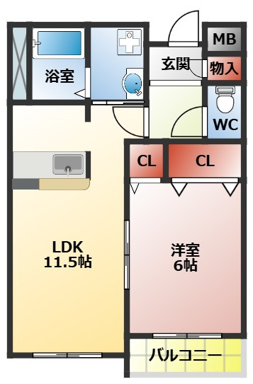 アバンザール香里園の間取り|２人入居可能な１ＬＤＫ