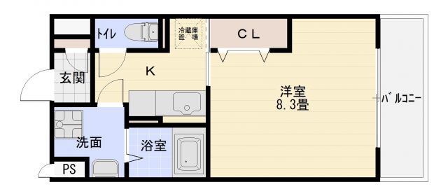 スペチアーレ桜ヶ丘の間取り|八尾市　近鉄八尾駅　1K