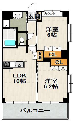パルテール（中筋山手）の間取り|2階角部屋。東側に出窓がございます。