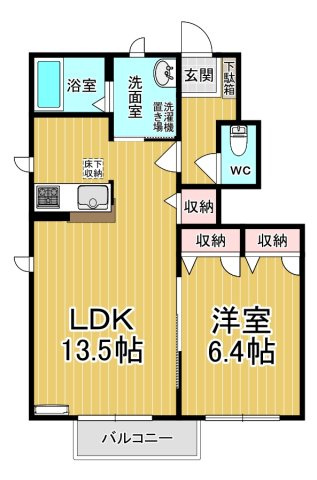 【間取り】 | アリシャA | 広めの1ＬＤＫ☆オール洋間です♪