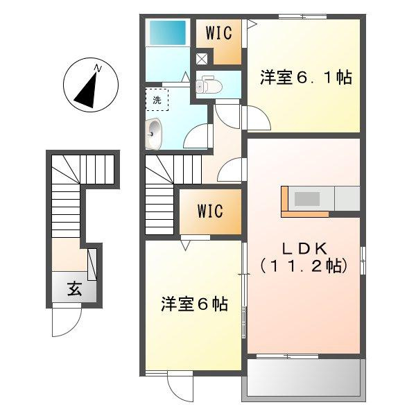 倉敷市福田町古新田のアパートの間取り