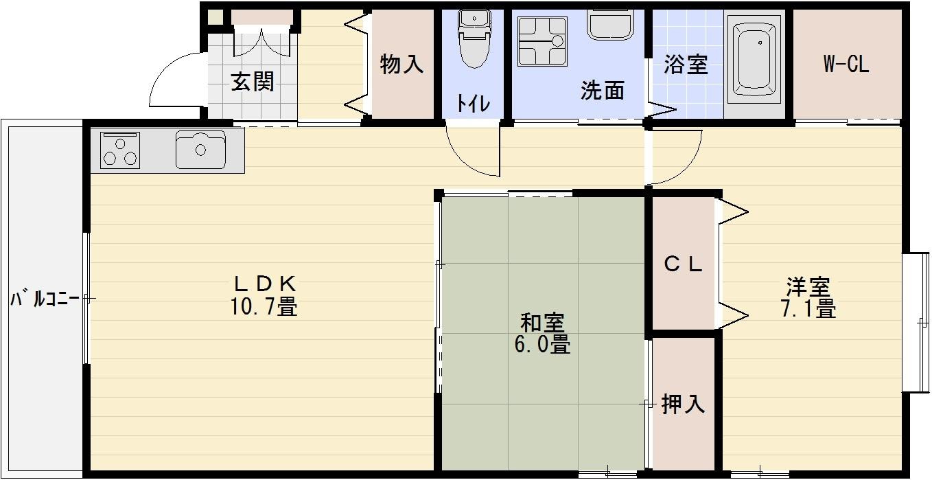 メディオⅡの間取り|志紀駅　志紀町2丁目　2LDK