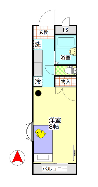 ＳＫマンションの間取り|岡山市北区今　SKマンション　1K　間取り