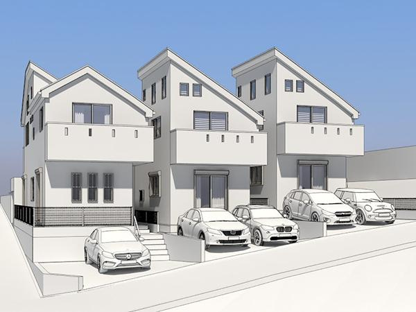 西区宮ヶ谷全３棟　新築戸建ての外観パース