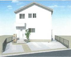 倉敷市日ノ出町　新築モデルハウスの外観パース|倉敷市日ノ出町新築モデルハウス